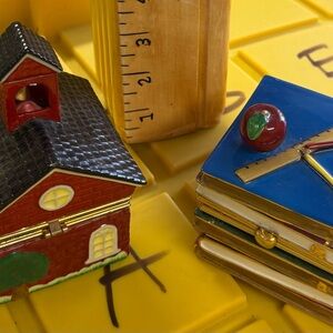 Charming Red and Blue Schoolhouse Trinket Box